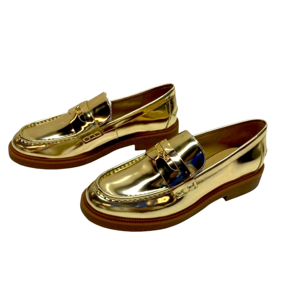 Michael Kors Eden Metallic Gold Leather Loafers Slip-On Flats - Picture 5 of 6